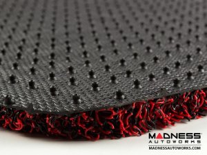 FIAT 124 Floor Mats - All Weather - Rubber Woven Carpet - Black + Red 